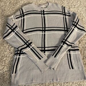 RSQ Light Gray Windowpane Plaid Midweight Knit Crewneck Sweater Size M Unisex